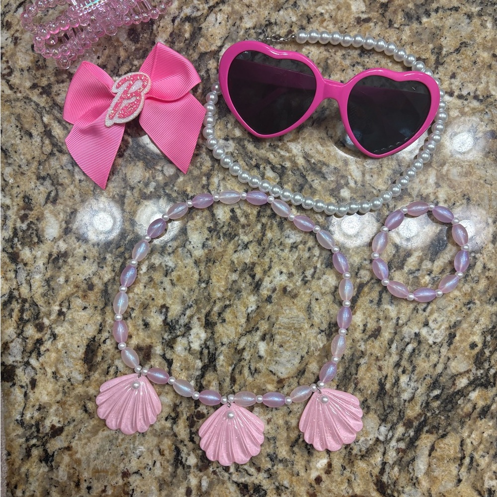 Barbie Pink Heart Sunglasses and Accessories Set, Adult Costume size Medium